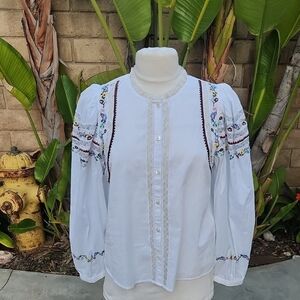 Dorothee Schumacher Summer Feeling Embordiered White Blouse Size 2 New With Tags